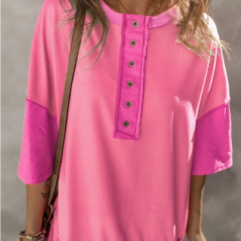 Pink Button-Up Boho Top